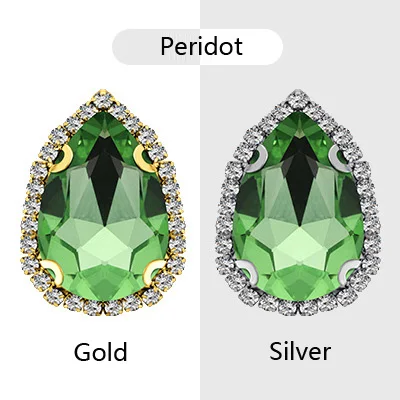 peridot Стразы с каплевидными камешками 10x14 мм, разноцветные блестящие кристаллы, стеклянные камни, отделка без горячей фиксации, пришивные стразы для одежды - Цвет: peridot