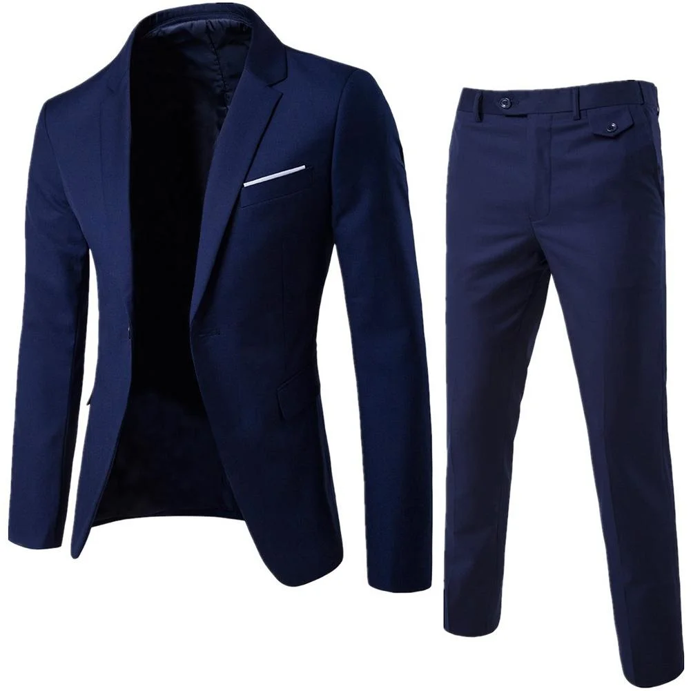

2Pcs Set Men Suit Plus Size Men Solid Color Long Sleeve Lapel Slim Button Business Suit Work clothes Business suits