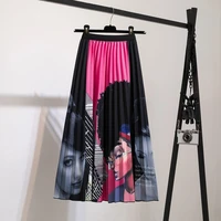 ns style pleated skirt female summer new cartoon character printing long skirt female skirt all match slim expandable skirt