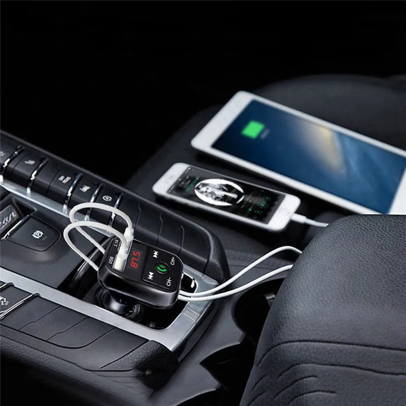 

Car Kit Handsfree Wireless Bluetooth FM Transmitter LCD MP3 Player USB Charger Car Accessories Audio Cable