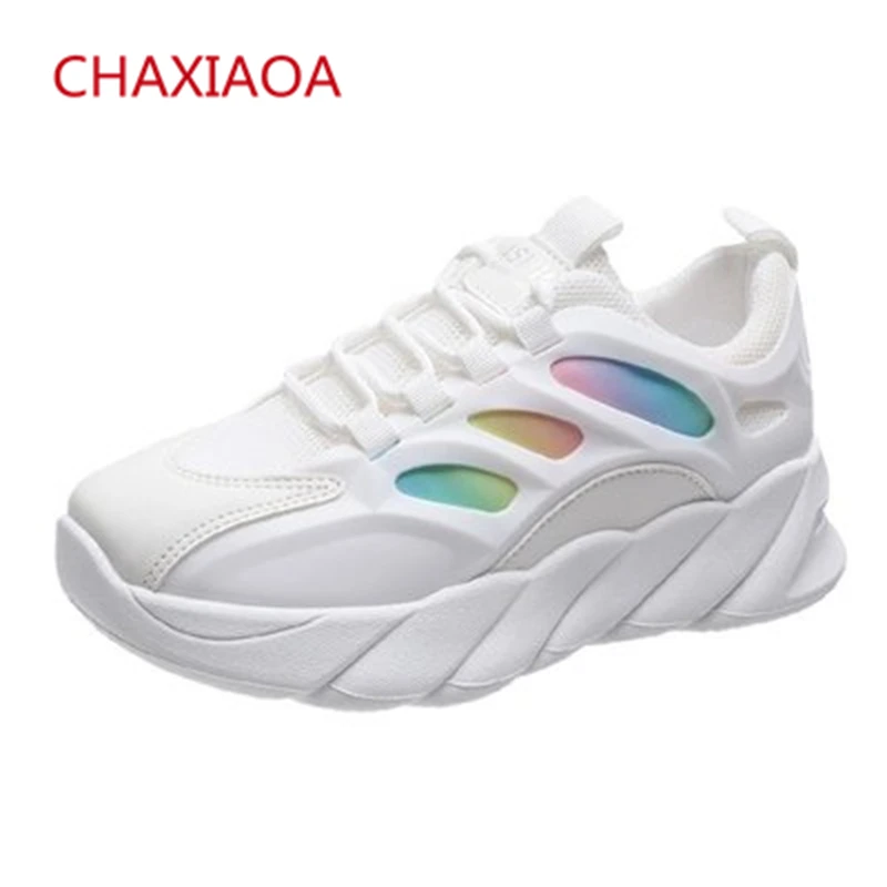 

CHAXIAOA 2021 Mesh Breathable Women Casual Sneakers Round Toe Lace Up Creepers Flats Fashion Mixed Color Ladies Vulcanized Shoes