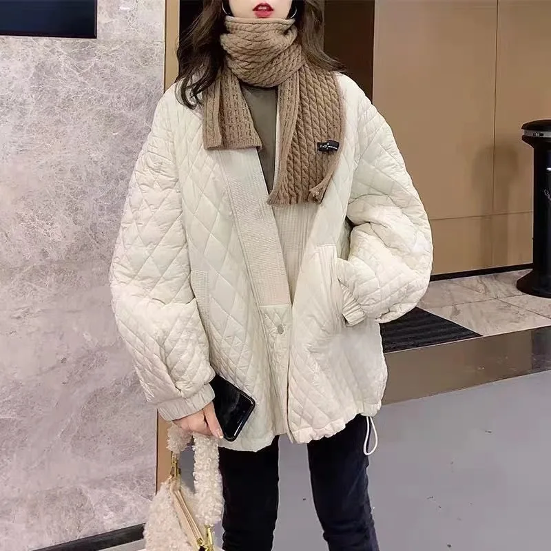 

2021 new lightweight down jacket women's mid-length profile diamond cardigan fashion jacket