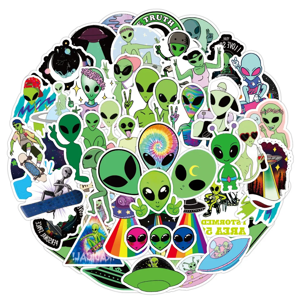 

50 Pcs Alien Graffiti Stickers for Luggage Laptop Scooter Notebook Fridge Car- Styling DIY Decal Home Decor Waterproof Sticker