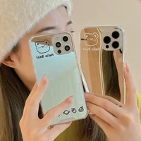 luxury bear mirror phone case for iphone 11 12 mini pro max xs xr x 7 8 plus se2020 couple holiday gift mirror cover