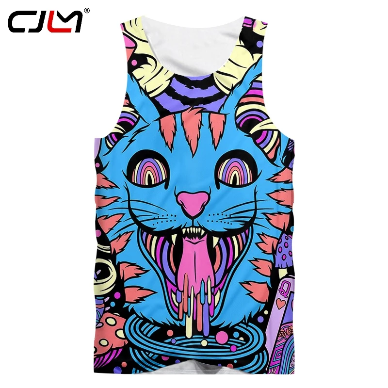 

CJLM Men's Trend New Casual Harajuku Big Size 6XL Tank Top Personality Punk Pattern 3D Printed Colorful Blue Cat