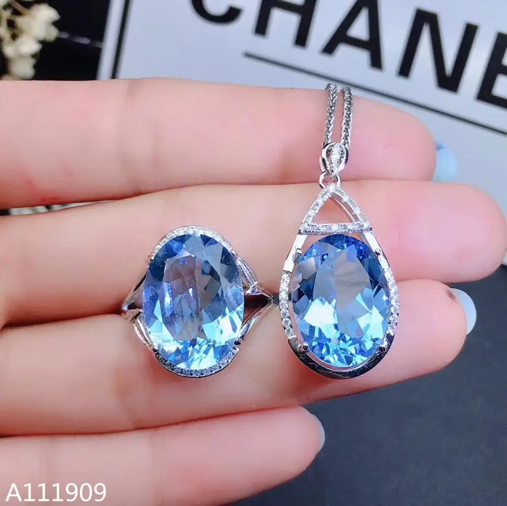 

KJJEAXCMY boutique jewelry 925 sterling silver inlaid Natural Blue topaz gemstone pendant ring Women's suit support detection