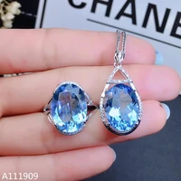 kjjeaxcmy boutique jewelry 925 sterling silver inlaid natural blue topaz gemstone pendant ring womens suit support detection
