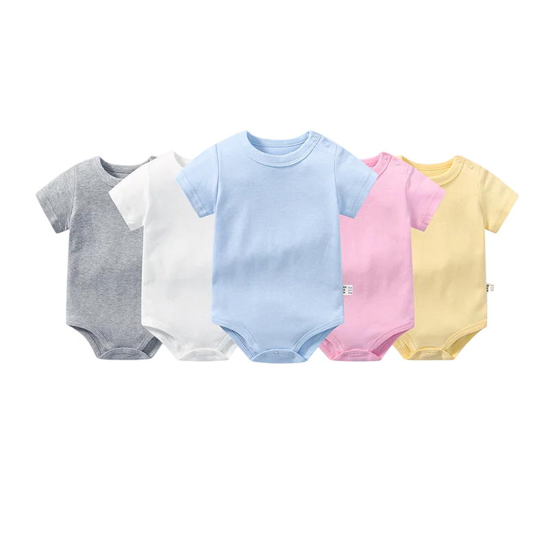 

Baby Boy and Girl Short Sleeve Solid Color Bodysuit With Button on Shoulder and Crotch Toddler Jumsuit Children Summer Clothes