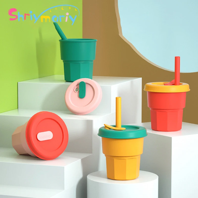 

Baby Silicone Feeding Cup Child Learning Feeding Bottle with Lid Straw Cups Leak Proof Water Bottle for Kids Tableware BPA Free