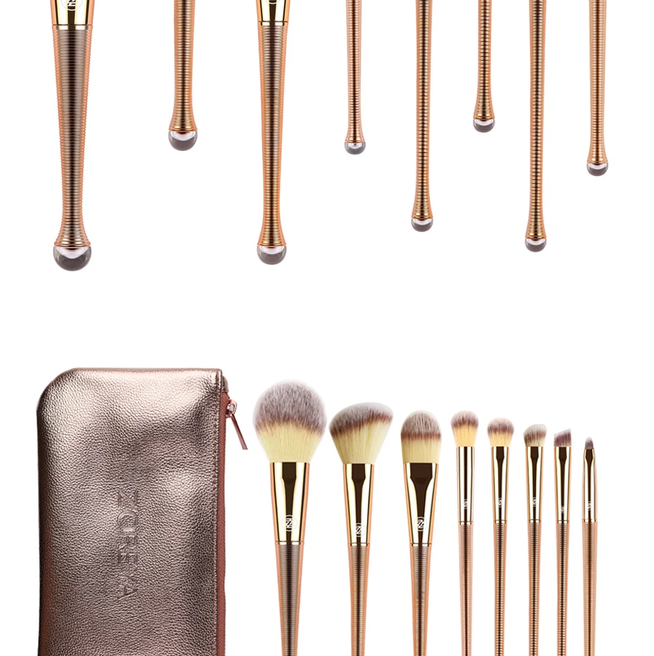 ZOREYA 8pcs Rose Gold Mermaid Makeup Brushes Powder Blending Eye Shadow Brush Set with Shiny Portable Bag