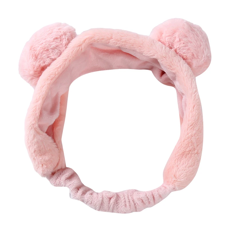 Повязка на голову женская эластичная лента для волос с помпоном в виде медвежьих