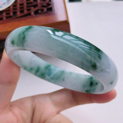 

Zheru Jewelry Natural Burmese Jade 54-64mm Light Blue Flower Bracelet Elegant Princess Jewelry Best Gift