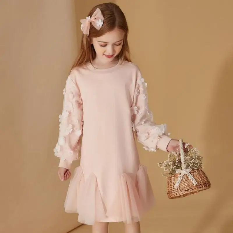 

Lovely Princess Dress For Girls Children Birthday Wedding Party Clothes Fashion Mesh Knee Length Hem Gown For 3-14 Years Kids