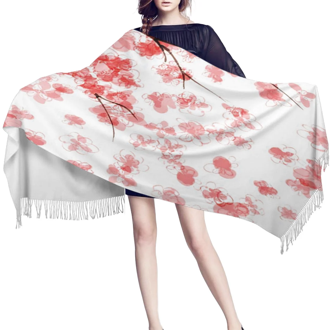 Розовый цветок цветки сакуры шарф японской вишни унисекс толстые теплые зимние