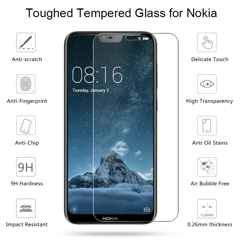 Закаленное стекло экрана для Nokia 3 1 5 6 Plus 2018 закаленное 2 прозрачное твердое