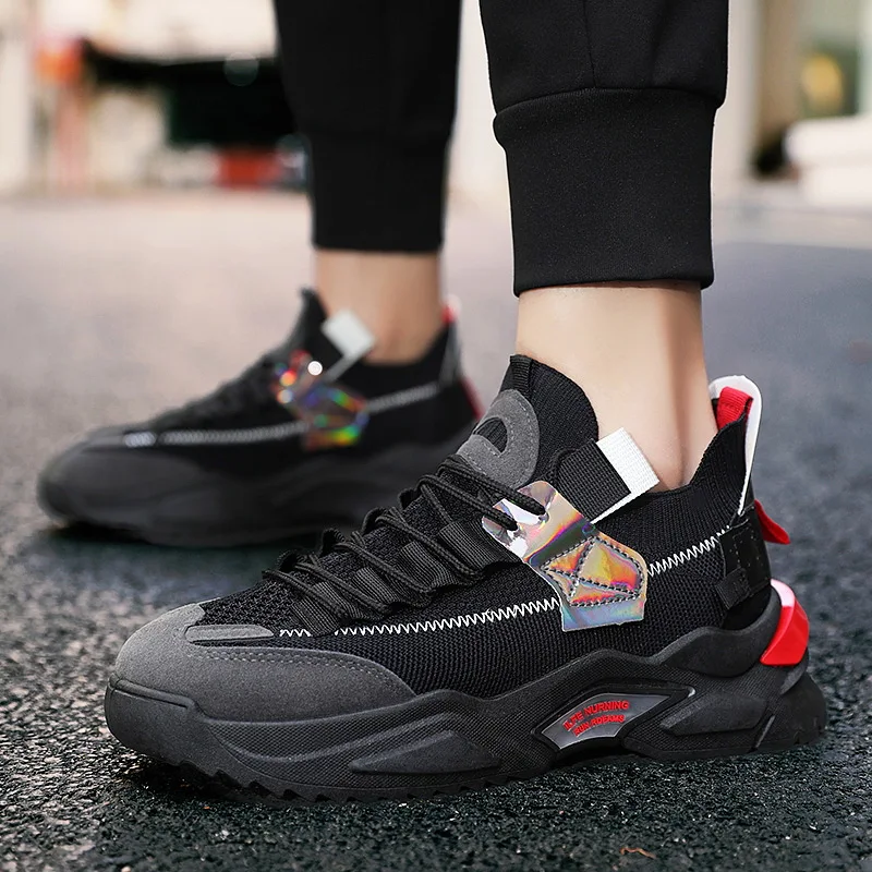 

2021 new flying woven sports men's shoes soft bottom breathable increased daddy shoes men's Wenzhou shoes men's trendy shoes men