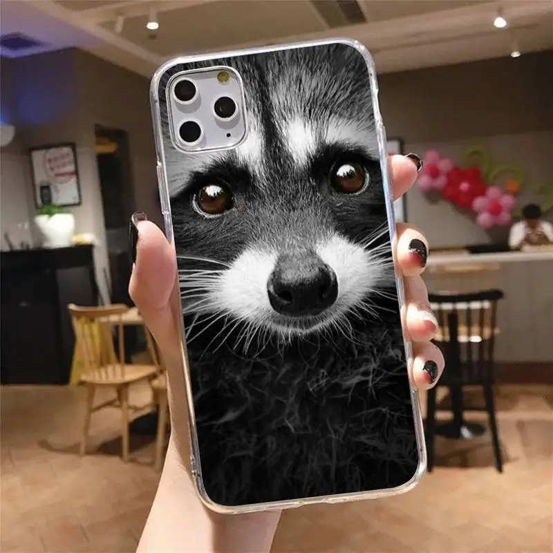 

Raccoon Phone Case Transparent for iPhone 6 7 8 11 12 s mini pro X XS XR MAX Plus cover funda shell