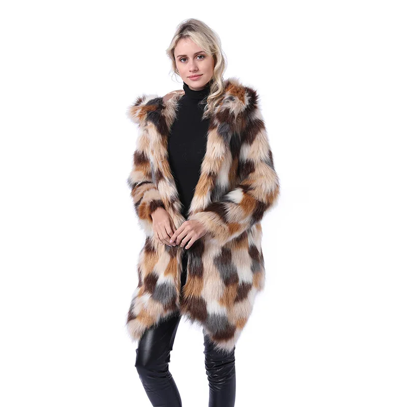 

Autumn and Winter Women's Faux Fur Long Sleeve Coat Hairy Camouflage Teddy Bear Shaggy Fashion Sexy Plus Size Jacket