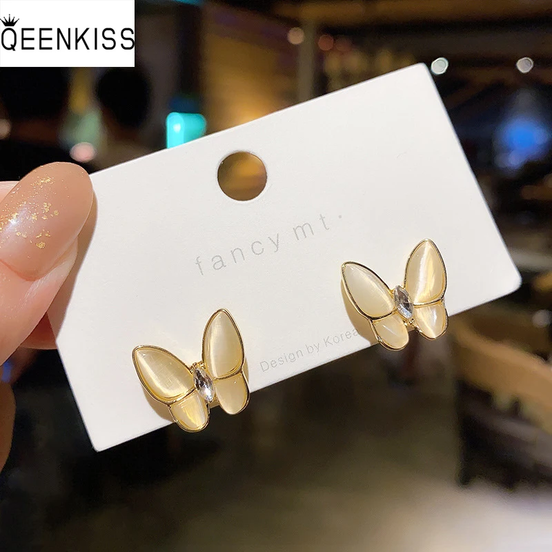 

QEENKISS EG7443 Fine Jewelry Wholesale Woman Birthday Wedding Gift AAA Zircon Butterfly 925 Sterling Silver Needle Stud Earrings