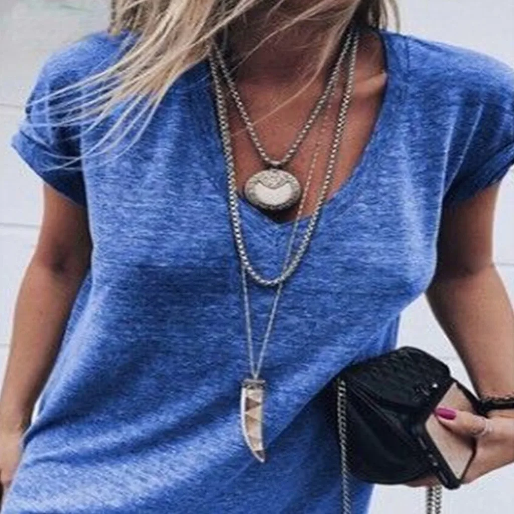 Женская футболка с V образным вырезом коротким рукавом|Футболки| |