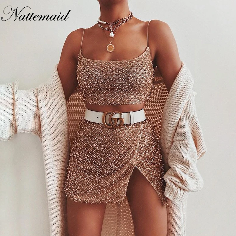 Женский комплект из двух предметов NATTEMAID с блестками и жемчугом вечерние топы