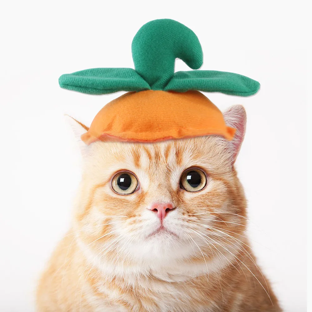 

Pet Cute Pumkin Hat with Rejustable Belt Cat Headwear for Halloween Decorative Kitten Small Dogs Kitten Supply