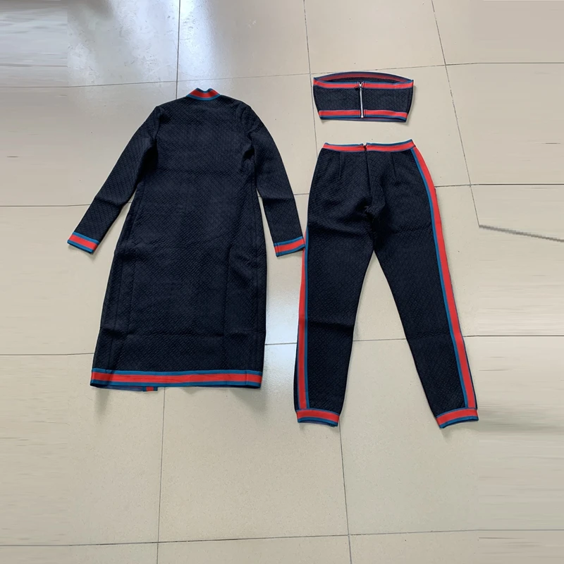 

New Fashion Hot Selling Elegant Casual Women 3 Piece suit Outfit Bandage With jacquard Design Black With Red Wholesase Online