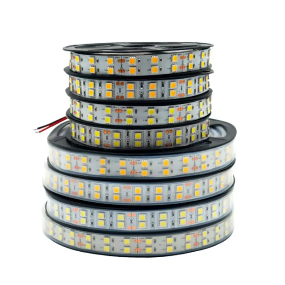 Двухрядная СВЕТОДИОДНАЯ лента SMD 120, 5 м, 5050 светодиодный одов/м, 12 В, 24 В постоянного тока, гибкая светодиодная ленсветильник IP20 IP67, водонепроницаемая, RGB, белый, теплый белый цвет