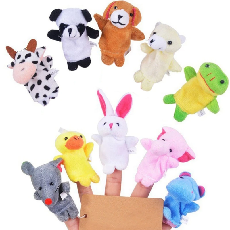 

10Pcs Finger Puppet Cartoon Animal Puppets Soft Velvet Dolls Props Fun Stuffed Toys For Baby's Companion