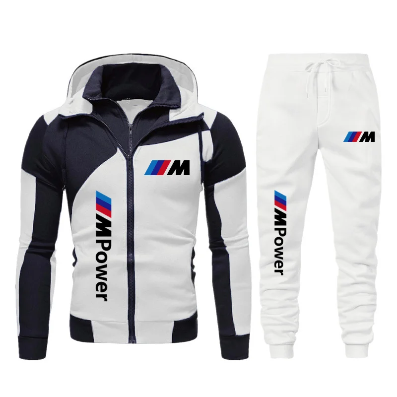 

Men's Sets Two Piece Hoodies Tracksuit Casual Zipper Jacket Pants Sweatshirt Men Sports Suits Bmw M Power Print Sportswear