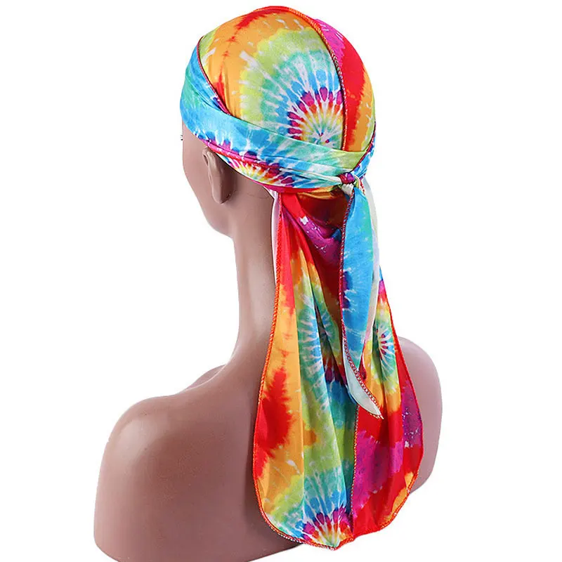 Длинные окрашенные на завязках толстые шелковые банданы Durag с цветочным принтом