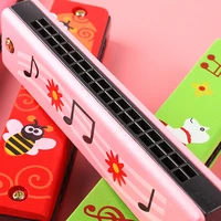 double row 16 hole harmonica music toy musical instrument for kids colorful musical wooden painted harmonica kid childrens gift