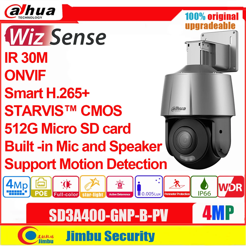 

Dahua 4MP POE IP-камера SD3A400-GNP-B-PV Полноцветный встроенный микрофон и динамик и слот для SD-карты ONVIF WizSense Сетевая PTZ-камера