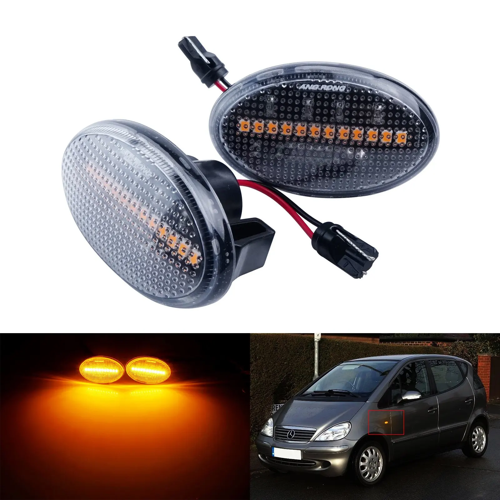 ANGRONG прозрачные линзы светодиодный индикатор маркер желтый свет для Mercedes Benz W168 415
