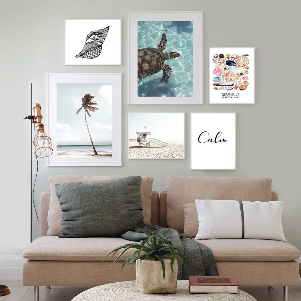 

Palm Tree Beach Sea Turtle Shells Landscape Wall Art Canvas Painting Nordic Poster And Print Wall Pictures For Living Room Decor