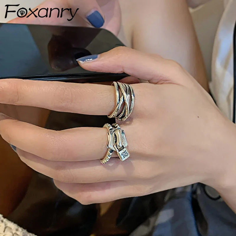 

Evimi Vintage Punk 925 Silver Color Rings Charm Women Fine Jewelry Creative Simple Multilayer Geometric Party Accessories