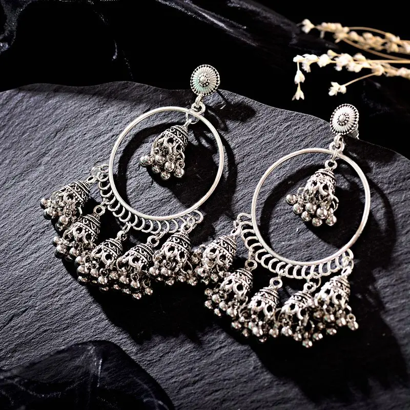 TopHanqi индийской jhumka серьги для женщин ювелирные изделия в богемном стиле