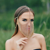 handmade boho tassel face mask chain jewelry for women bohemia multi layers head band dance party accessories