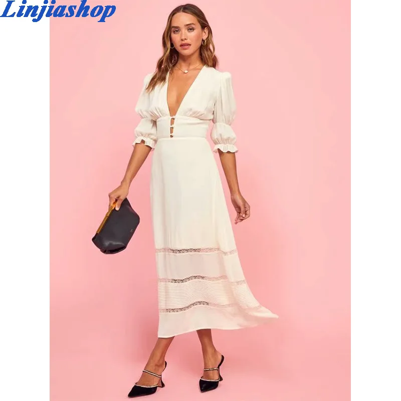 

Винтажное шикарное длинное платье с глубоким v-образным вырезом, женские платья, соблазнительное вечернее платье миди в стиле ретро с корот...