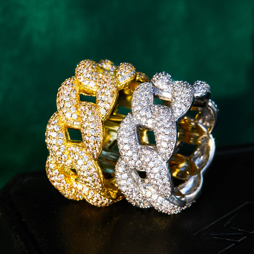 

Bubble Bubble Cuba Link Ring Diamond-Embedded Starry Cuban Link Chain Ring Hip Hop