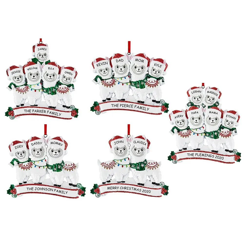 

Cute Family Of Alpaca Christmas Tree Pendant DIY Name PVC Christmas Tree Hanging Pendant Christmas Ornament