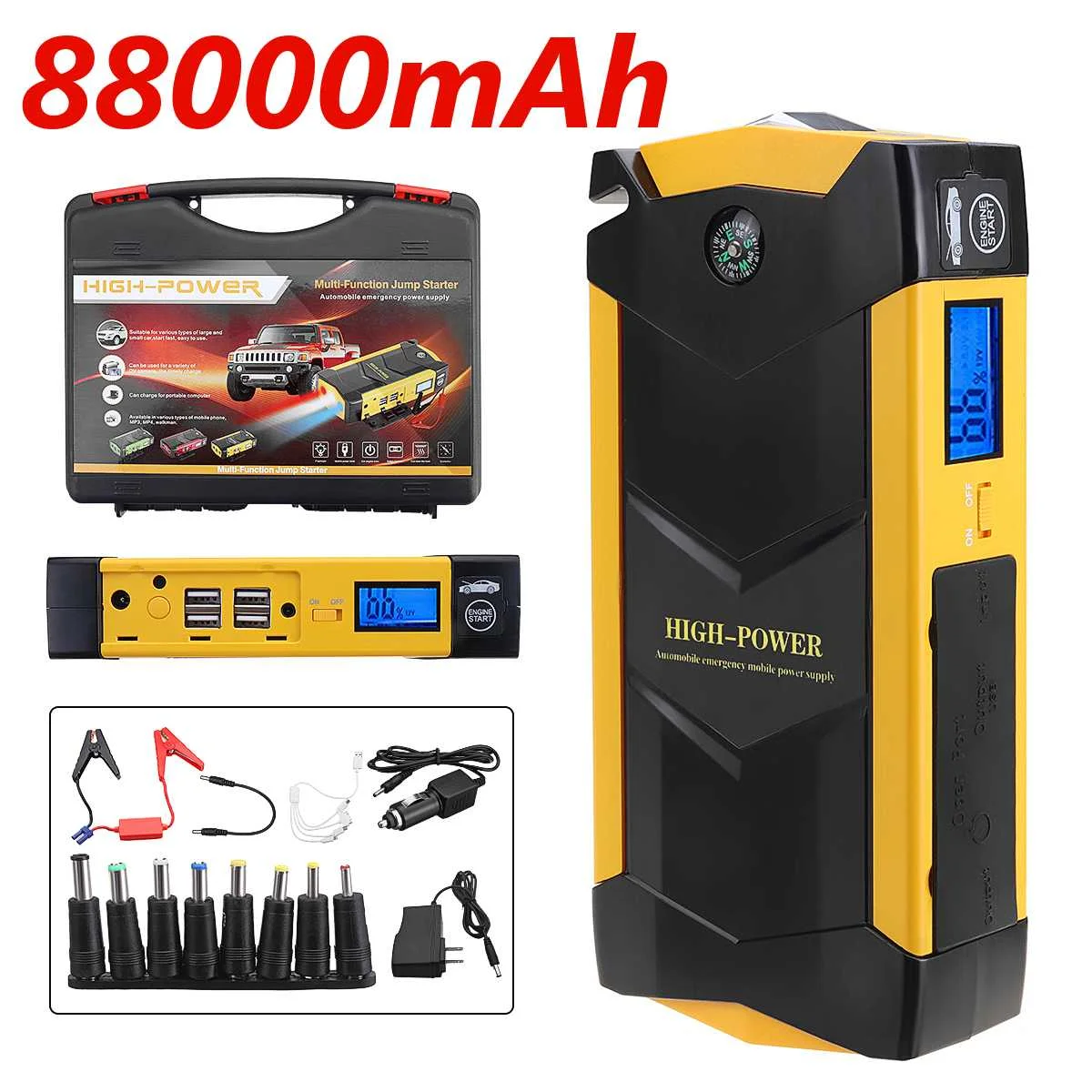 12V 600A USB 82800 мАч высокой Ёмкость автомобиль скачок стартер светодиодный светильник Mutifuction Портативный автомобиля Батарея усилитель Зарядное устройство Мощность банка