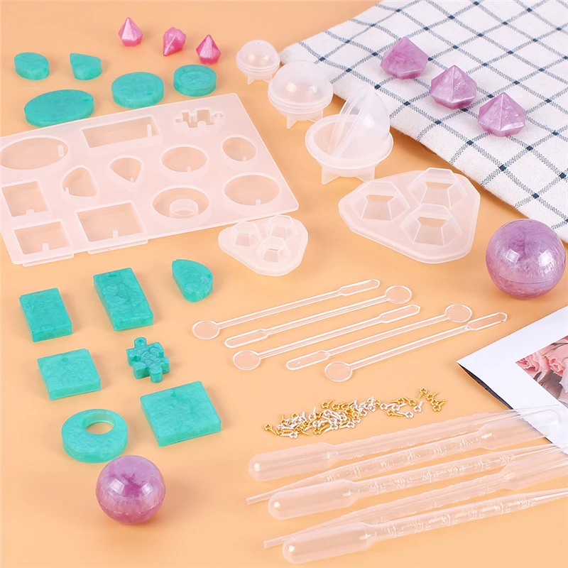Aomily DIY 66pcs/Set Handmade Jewelry Mold Necklace Eardrop Gemstones Fondant Cake Chocolate Container Crystal Drop Resin Molds | Дом и сад