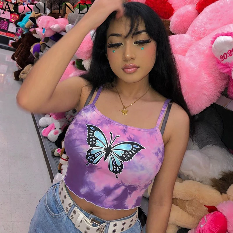 

AOSSILIND Summer women printed camisole Sexy night club crop top Female tank top streetwear shirt cami short tops