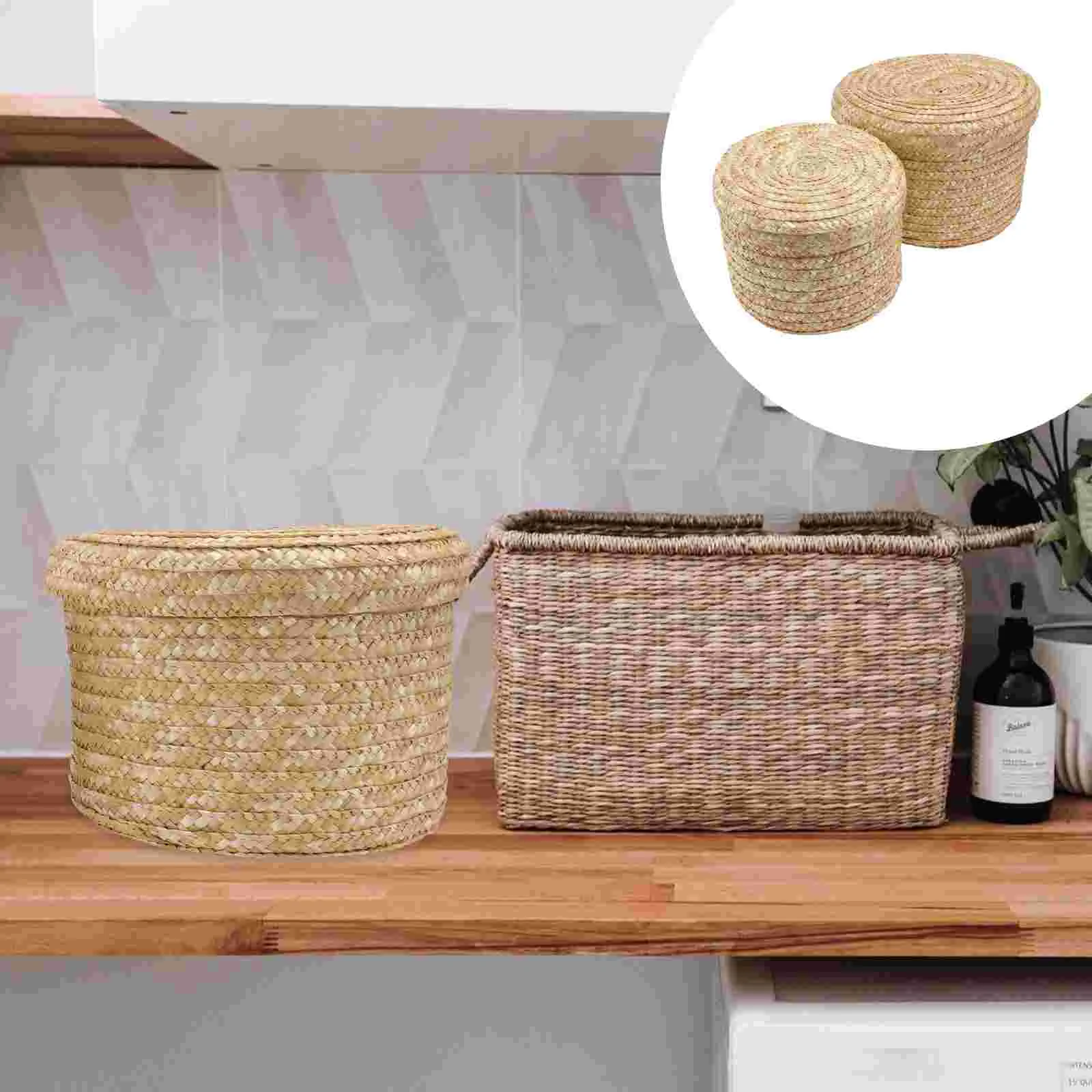 

2Pcs Household Practical Storage Baskets Simple Design Storage Boxes (Khaki)