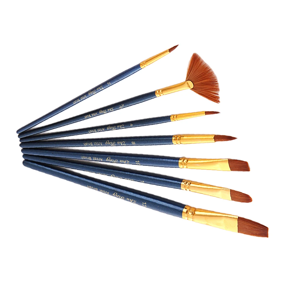 7 шт остроконечные круглые веерообразные кисти для краски набор нейлоновых