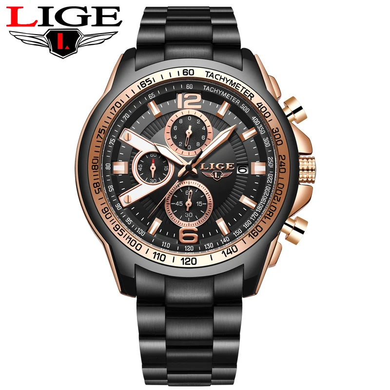 LIGE мужские часы Топ люксовый бренд спортивные кварцевые Хронограф