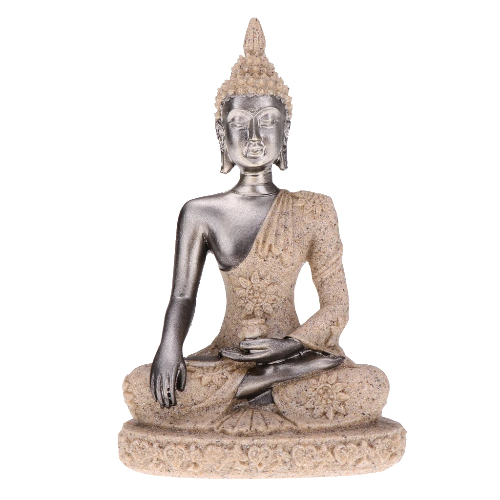 

Sandstone Sitting Buddha Figure Statue Lucky Charm Fengshui Decoration