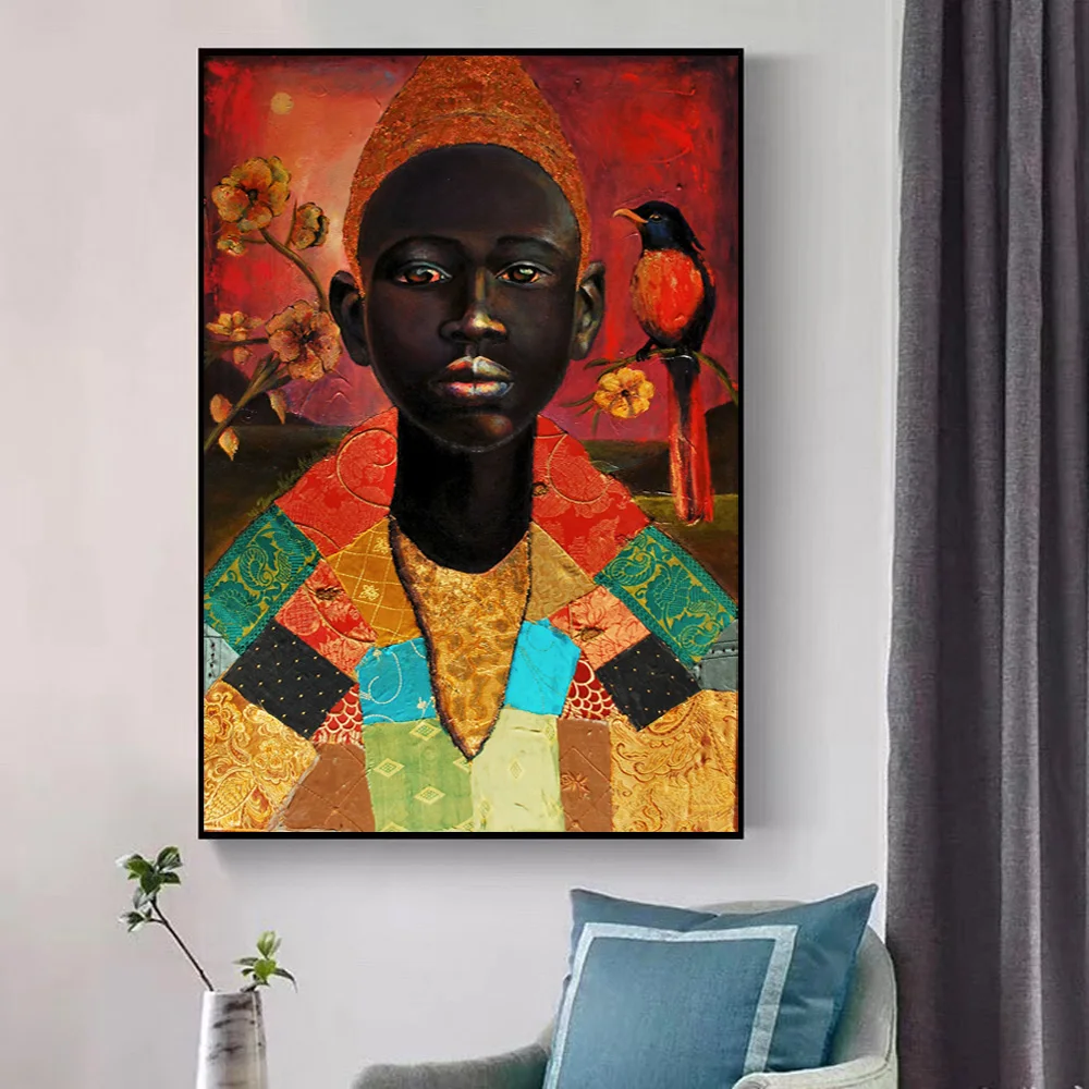 

African Boy With Bird Oil Painting On Canvas Wall Art Poster And Prints Portrait Decorative Picture For Living Room Cuadros
