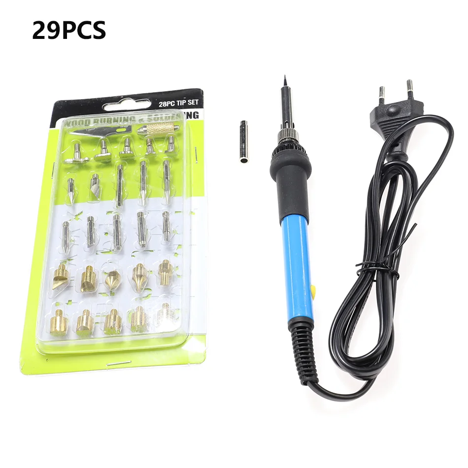 

29pcs 60W Electric Soldering Iron Carving Pyrography Tool Welding Tips Kit Wood Embossing Burning Soldering Pen knife Set